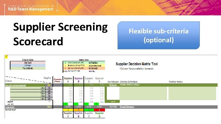 Supplier Screening Scorecard Flexible sub-criteria (optional) 