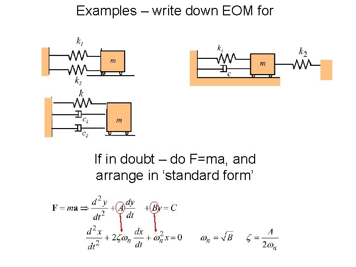 Examples – write down EOM for If in doubt – do F=ma, and arrange Examples – write down EOM for If in doubt – do F=ma, and arrange
