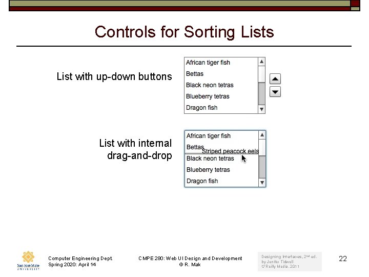 Controls for Sorting Lists List with up-down buttons List with internal drag-and-drop Computer Engineering