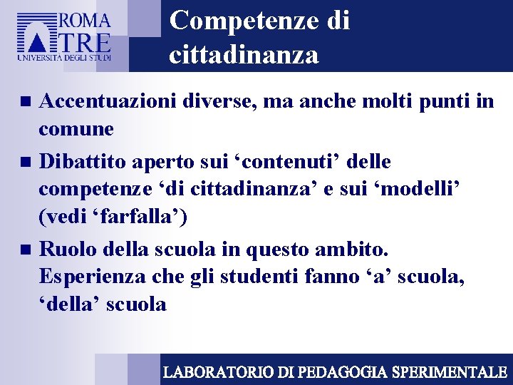 Competenze di cittadinanza Accentuazioni diverse, ma anche molti punti in comune n Dibattito aperto