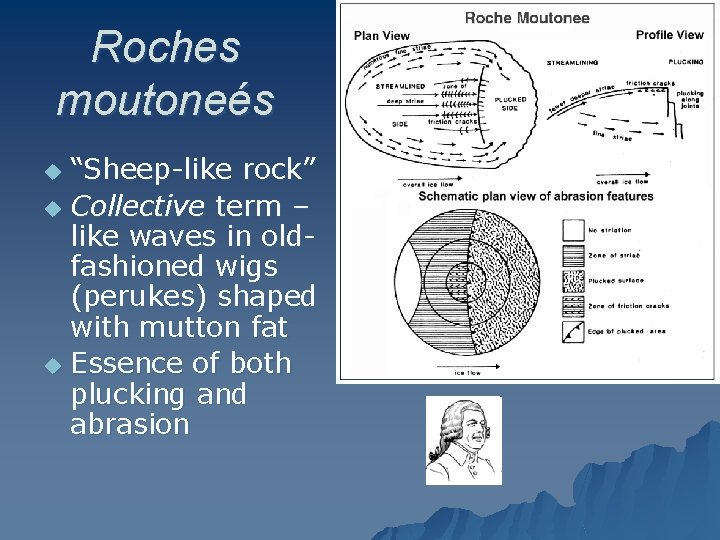 Roches moutoneés “Sheep-like rock” u Collective term – like waves in oldfashioned wigs (perukes)