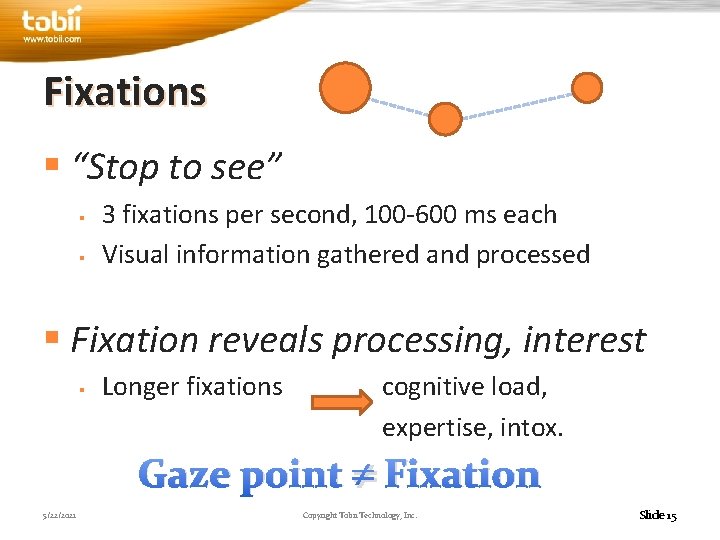 Fixations § “Stop to see” § § 3 fixations per second, 100 -600 ms