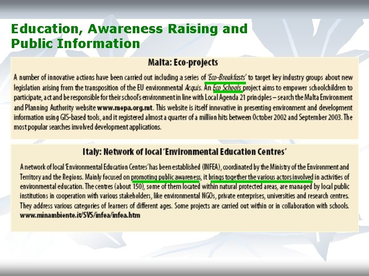 Education, Awareness Raising and Public Information 