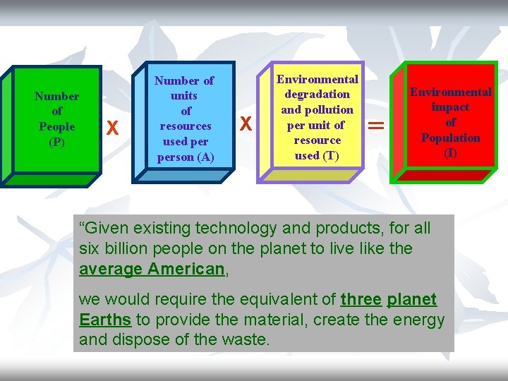 Number of People (P) X Number of units of resources used person (A) X