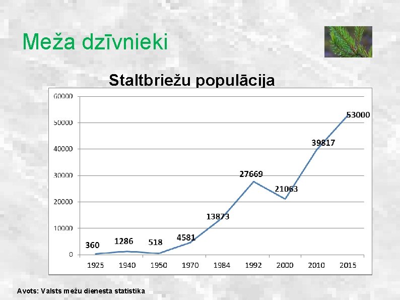 Meža dzīvnieki Staltbriežu populācija Avots: Valsts mežu dienesta statistika 