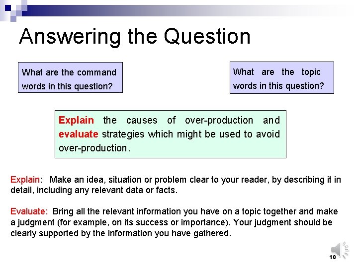 Answering the Question What are the command What are the topic words in this