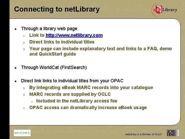 Connecting to net. Library ¨ Through a library web page à Link to http: