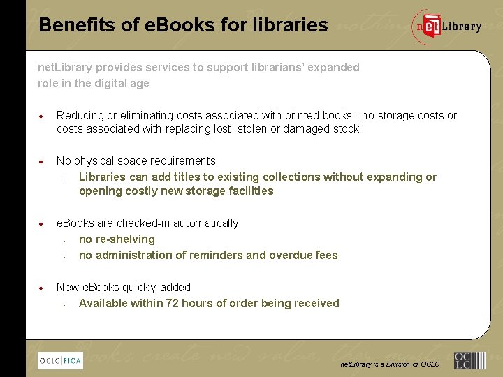 Benefits of e. Books for libraries net. Library provides services to support librarians’ expanded