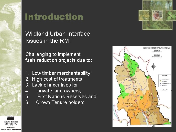 Introduction Wildland Urban Interface Issues in the RMT Challenging to implement fuels reduction projects