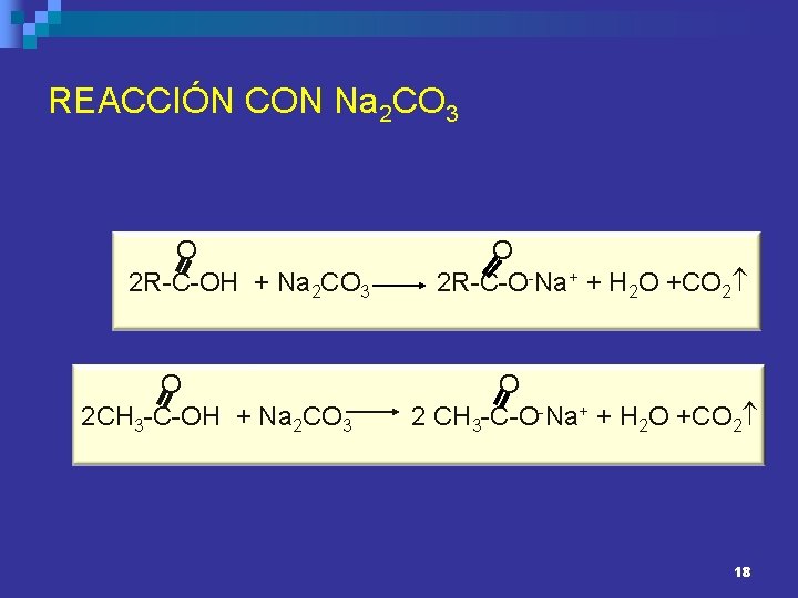 REACCIÓN CON Na 2 CO 3 O 2 R-C-OH + Na 2 CO 3