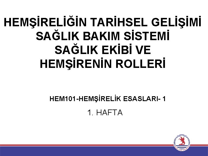 HEMŞİRELİĞİN TARİHSEL GELİŞİMİ SAĞLIK BAKIM SİSTEMİ SAĞLIK EKİBİ VE HEMŞİRENİN ROLLERİ HEM 101 -HEMŞİRELİK