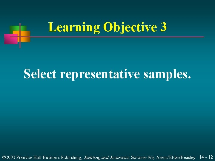 Learning Objective 3 Select representative samples. © 2003 Prentice Hall Business Publishing, Auditing and