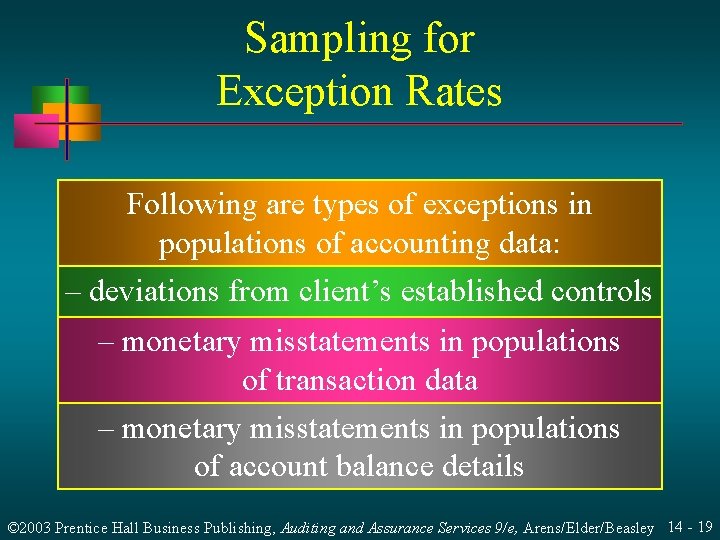 Sampling for Exception Rates Following are types of exceptions in populations of accounting data: