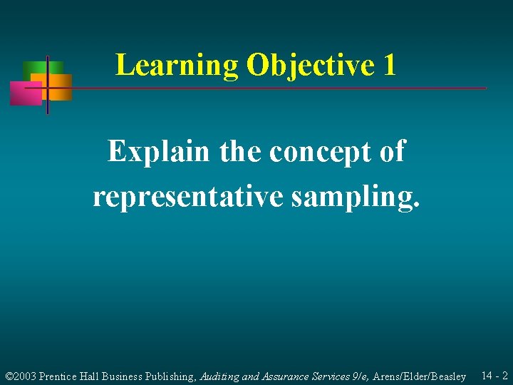 Learning Objective 1 Explain the concept of representative sampling. © 2003 Prentice Hall Business