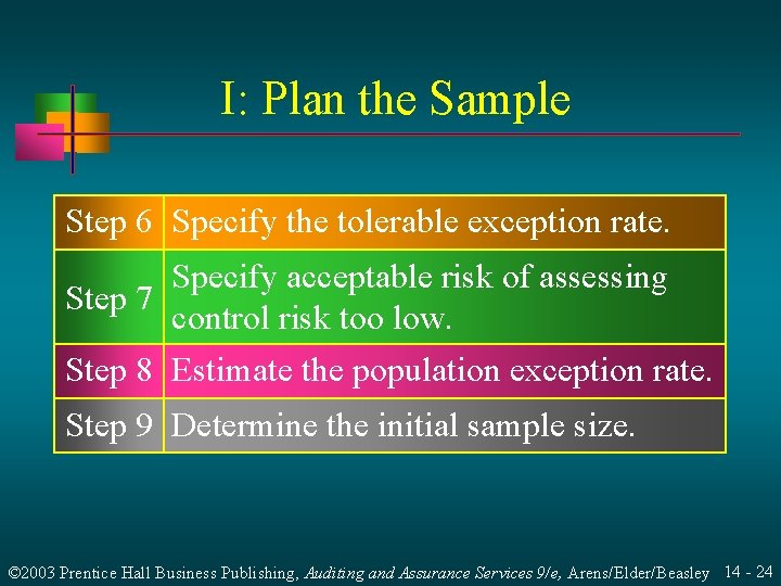 I: Plan the Sample Step 6 Specify the tolerable exception rate. Specify acceptable risk