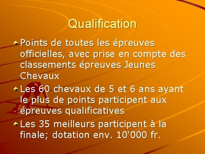 Qualification Points de toutes les épreuves officielles, avec prise en compte des classements épreuves