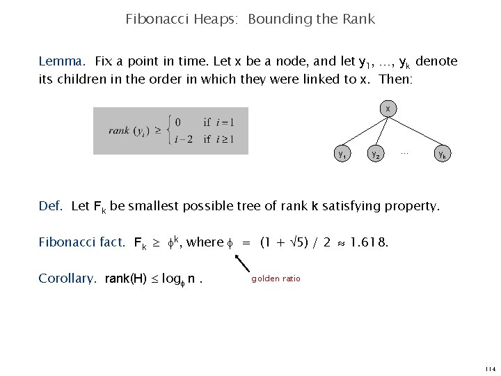 Fibonacci Heaps: Bounding the Rank Lemma. Fix a point in time. Let x be