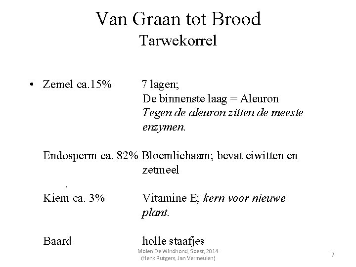 Van Graan tot Brood Tarwekorrel • Zemel ca. 15% 7 lagen; De binnenste laag