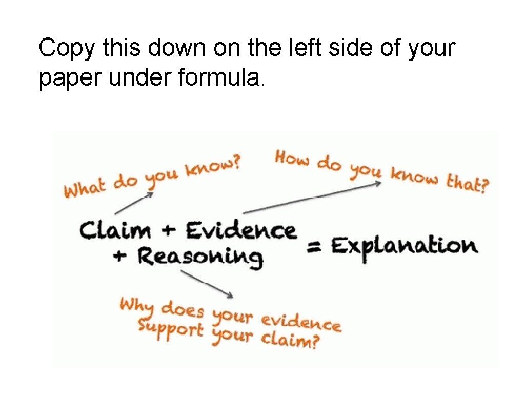 Copy this down on the left side of your paper under formula. Copy this down on the left side of your paper under formula.