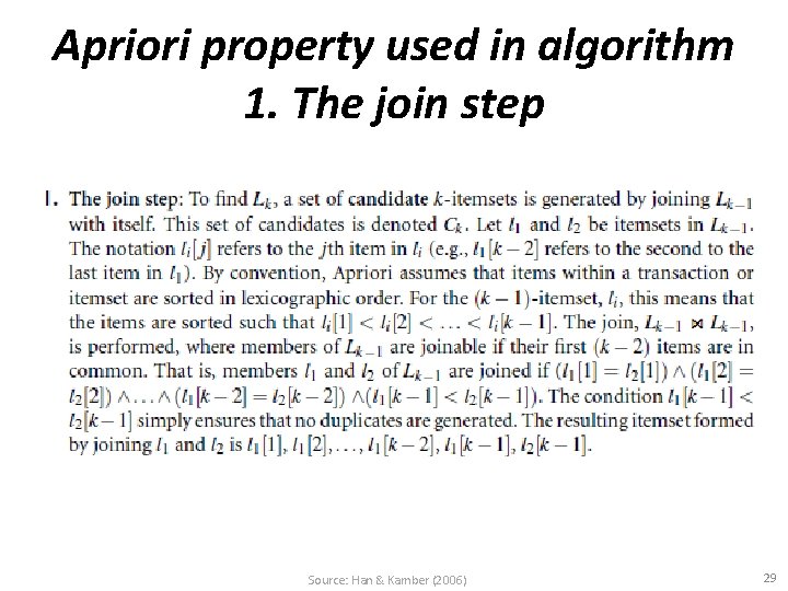 Apriori property used in algorithm 1. The join step Source: Han & Kamber (2006)