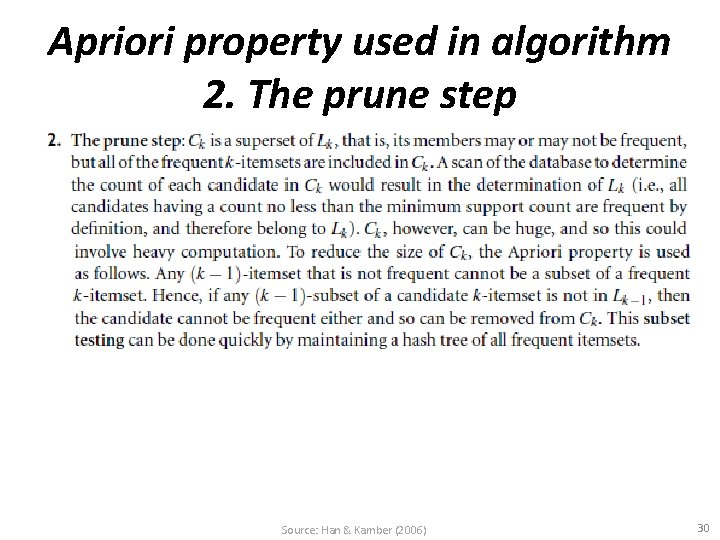 Apriori property used in algorithm 2. The prune step Source: Han & Kamber (2006)
