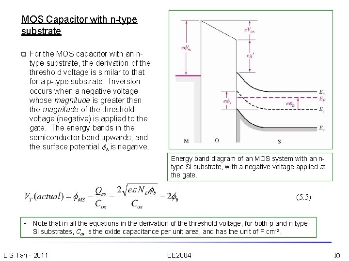 MOS Capacitor with n-type substrate q For the MOS capacitor with an ntype substrate,