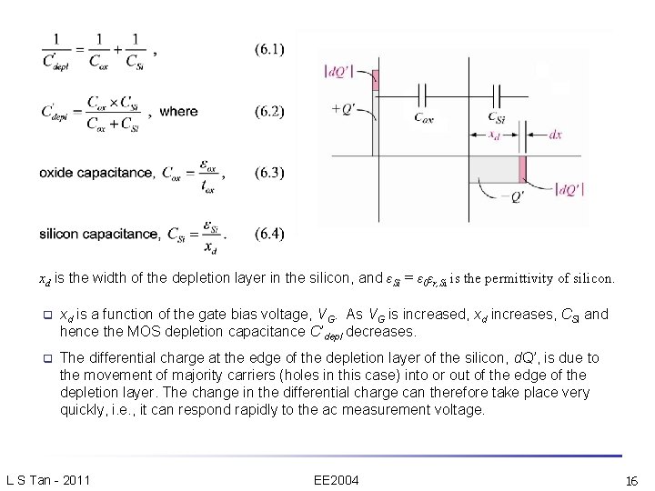 xd is the width of the depletion layer in the silicon, and εSi =