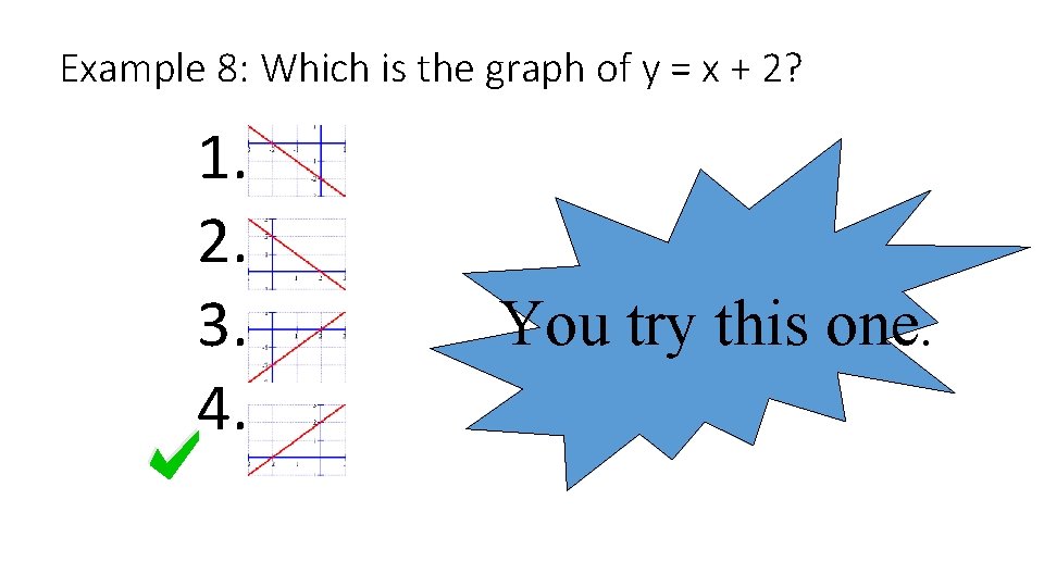 Example 8: Which is the graph of y = x + 2? 1. .