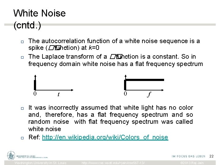 White Noise (cntd. ) □ □ The autocorrelation function of a white noise sequence