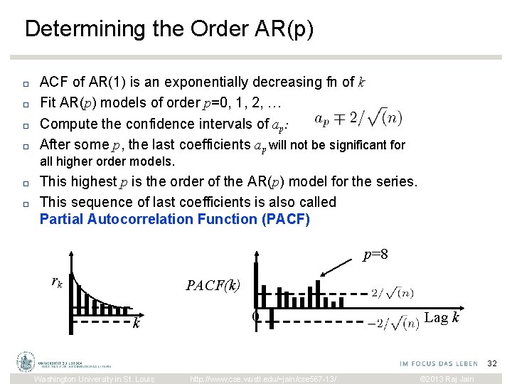 Determining the Order AR(p) □ □ ACF of AR(1) is an exponentially decreasing fn