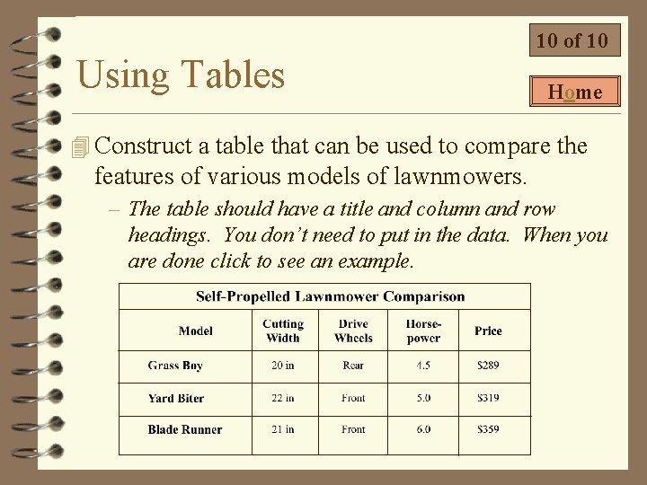 Using Tables 10 of 10 Home 4 Construct a table that can be used Using Tables 10 of 10 Home 4 Construct a table that can be used