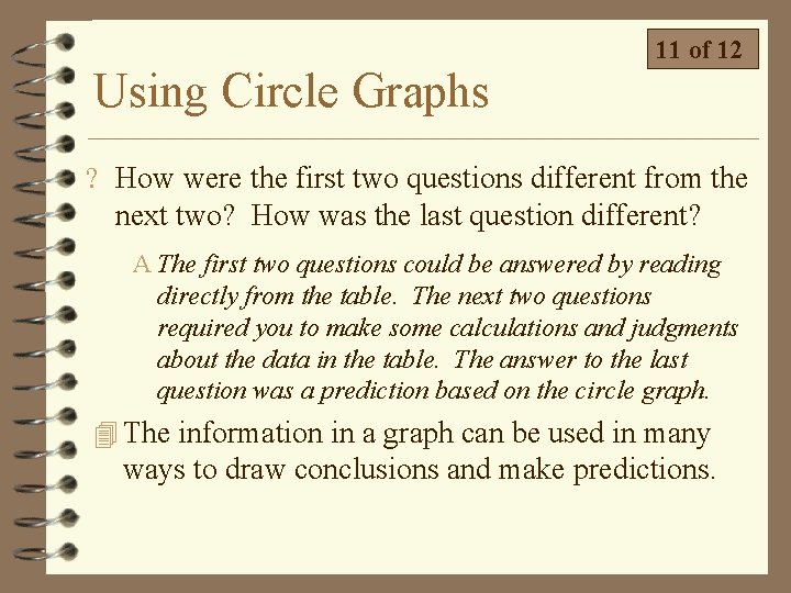 Using Circle Graphs 11 of 12 ? How were the first two questions different Using Circle Graphs 11 of 12 ? How were the first two questions different