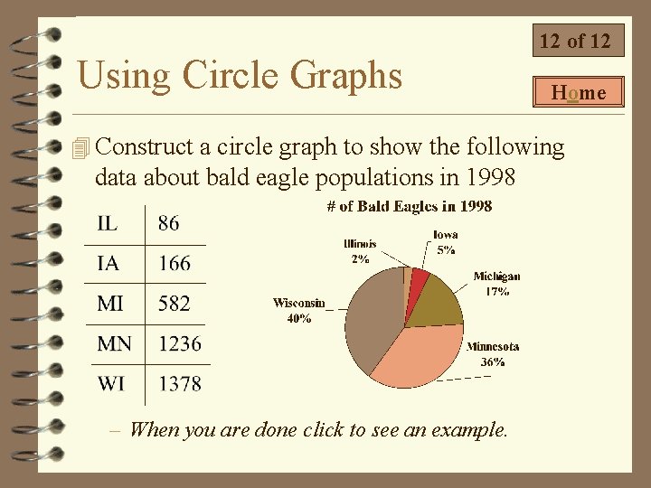 Using Circle Graphs 12 of 12 Home 4 Construct a circle graph to show Using Circle Graphs 12 of 12 Home 4 Construct a circle graph to show