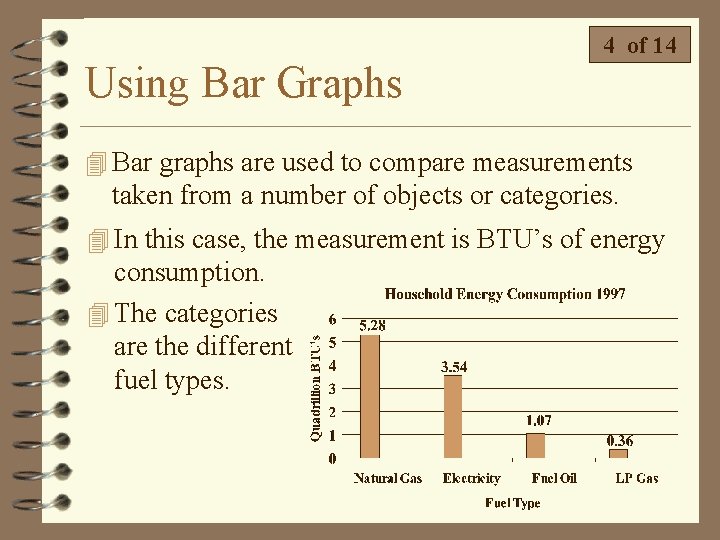 Using Bar Graphs 4 of 14 4 Bar graphs are used to compare measurements Using Bar Graphs 4 of 14 4 Bar graphs are used to compare measurements