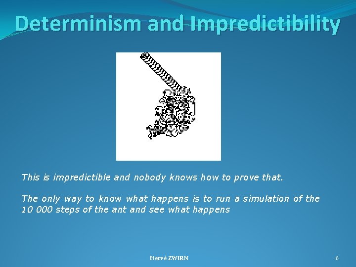Determinism and Impredictibility This is impredictible and nobody knows how to prove that. The