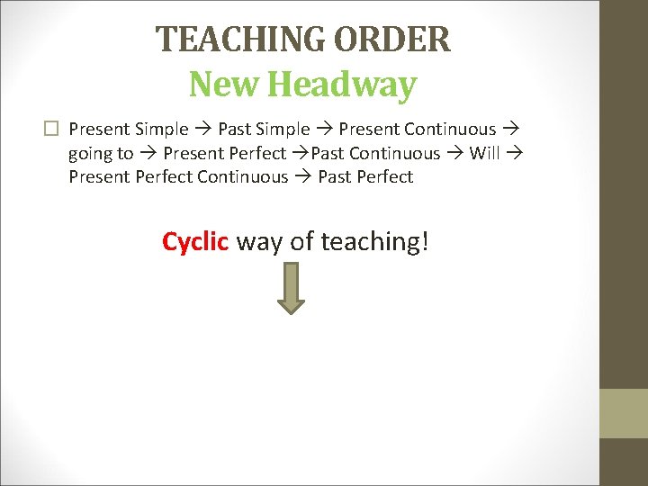 TEACHING ORDER New Headway � Present Simple Past Simple Present Continuous going to Present