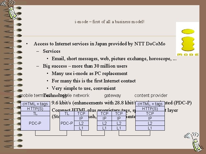 i-mode – first of all a business model! • Access to Internet services in