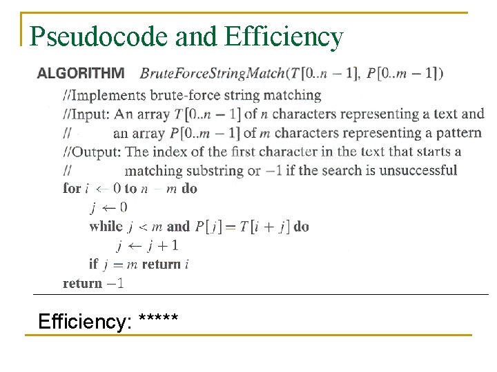 Pseudocode and Efficiency: ***** 