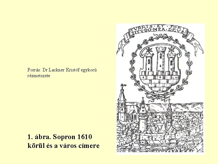 Forrás: Dr Lackner Kristóf egykorú rézmetszete 1. ábra. Sopron 1610 körül és a város