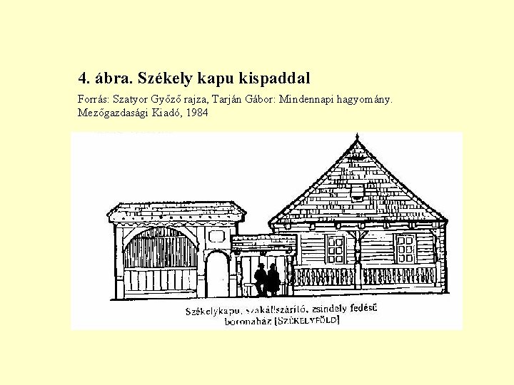 4. ábra. Székely kapu kispaddal Forrás: Szatyor Győző rajza, Tarján Gábor: Mindennapi hagyomány. Mezőgazdasági