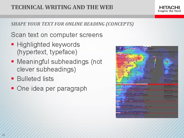 TECHNICAL WRITING AND THE WEB SHAPE YOUR TEXT FOR ONLINE READING (CONCEPTS) Scan text