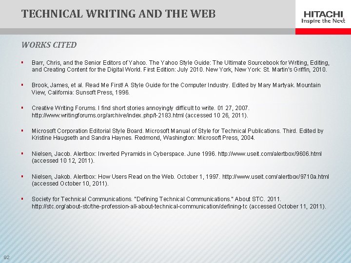 TECHNICAL WRITING AND THE WEB WORKS CITED 92 § Barr, Chris, and the Senior