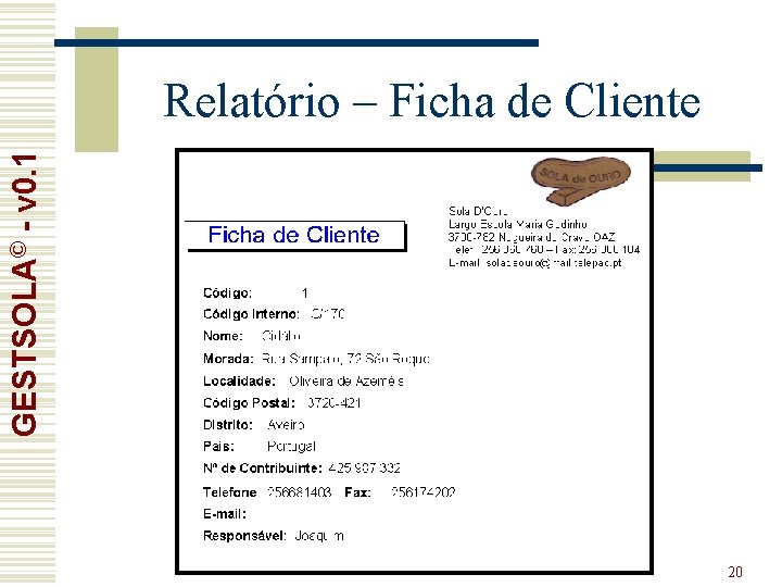 GESTSOLA© - v 0. 1 Relatório – Ficha de Cliente 20 