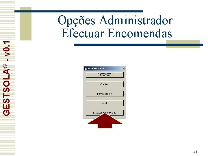 GESTSOLA© - v 0. 1 Opções Administrador Efectuar Encomendas 41 