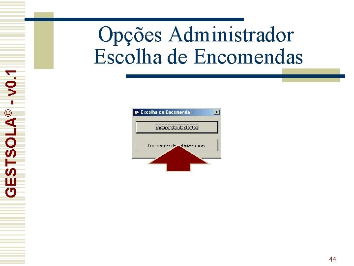 GESTSOLA© - v 0. 1 Opções Administrador Escolha de Encomendas 44 