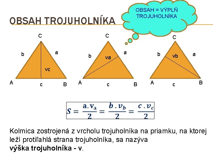 OBSAH = VÝPLŇ TROJUHOLNÍKA OBSAH TROJUHOLNÍKA C C a b b va C a