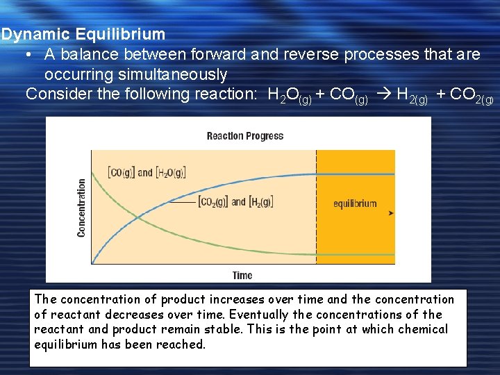 Dynamic Equilibrium • A balance between forward and reverse processes that are occurring simultaneously