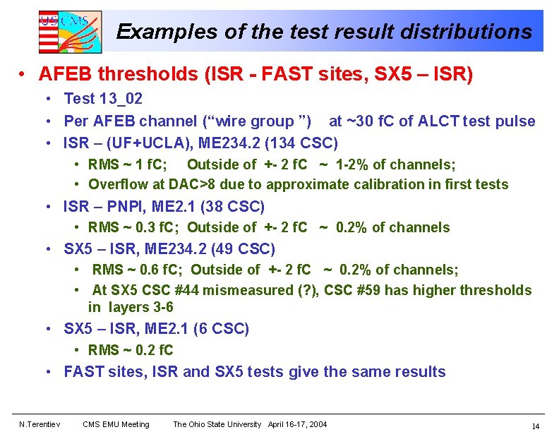 Examples of the test result distributions • AFEB thresholds (ISR - FAST sites, SX