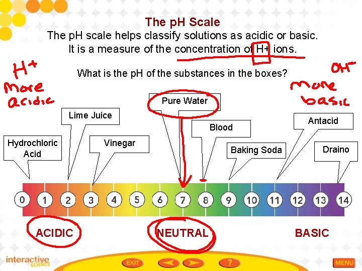 The p. H Scale The p. H scale helps classify solutions as acidic or