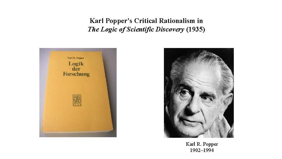 Karl Popper’s Critical Rationalism in The Logic of Scientific Discovery (1935) Karl R. Popper